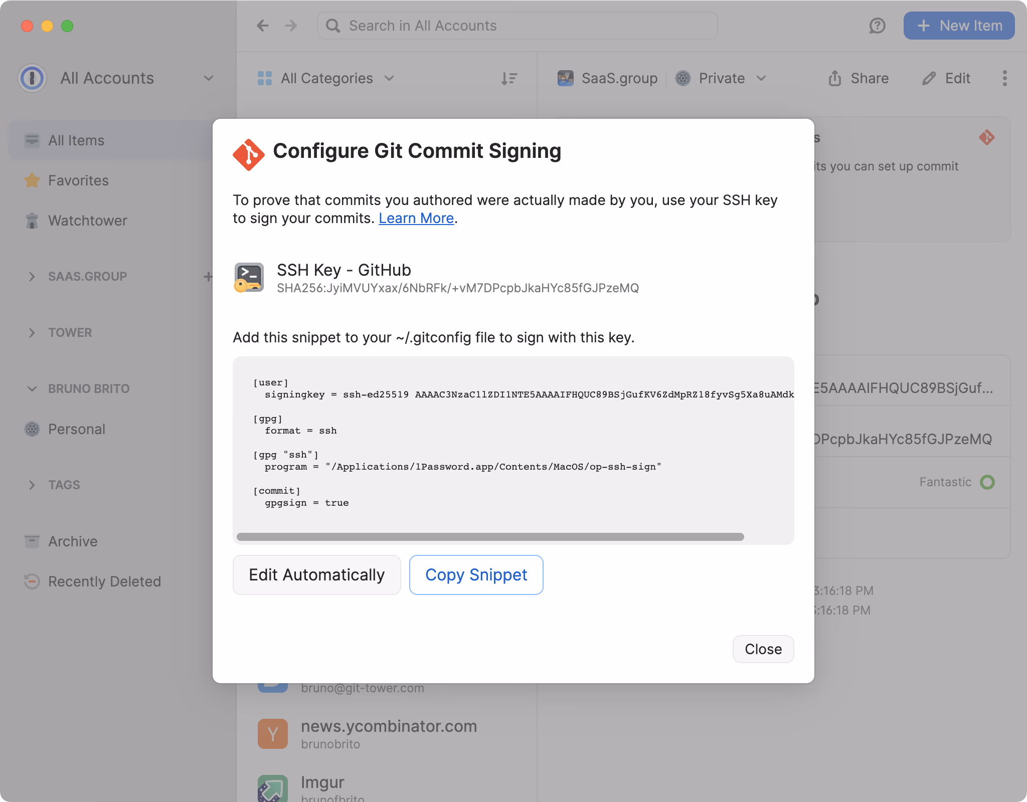 1Password 8 — Configure Git Commit Signing