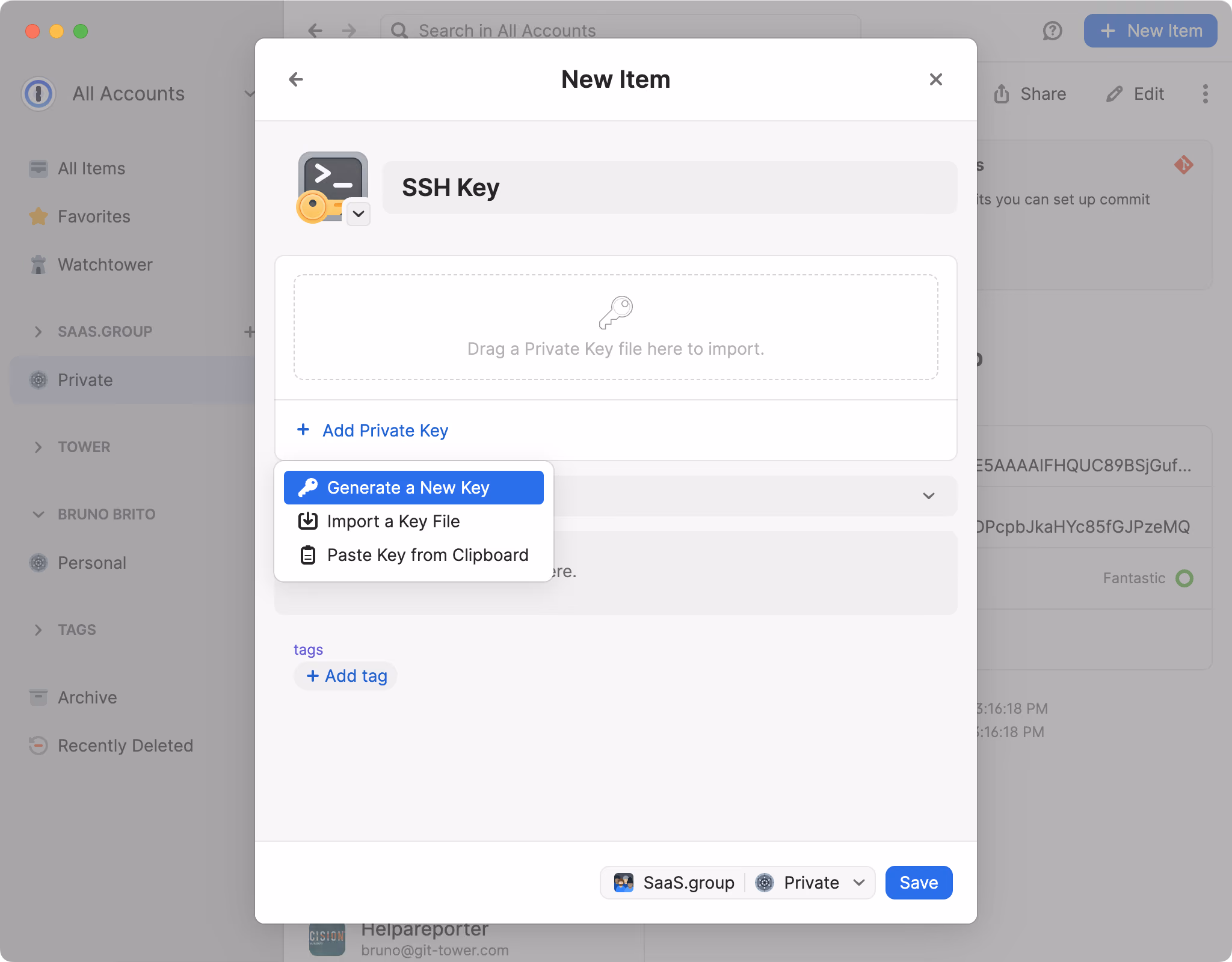 1Password 8 — Generate New Key