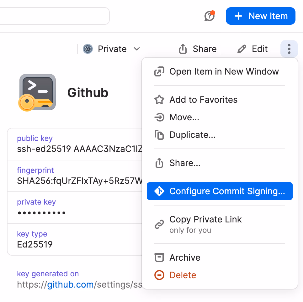 1Password 8 — Configure Commit Signing...