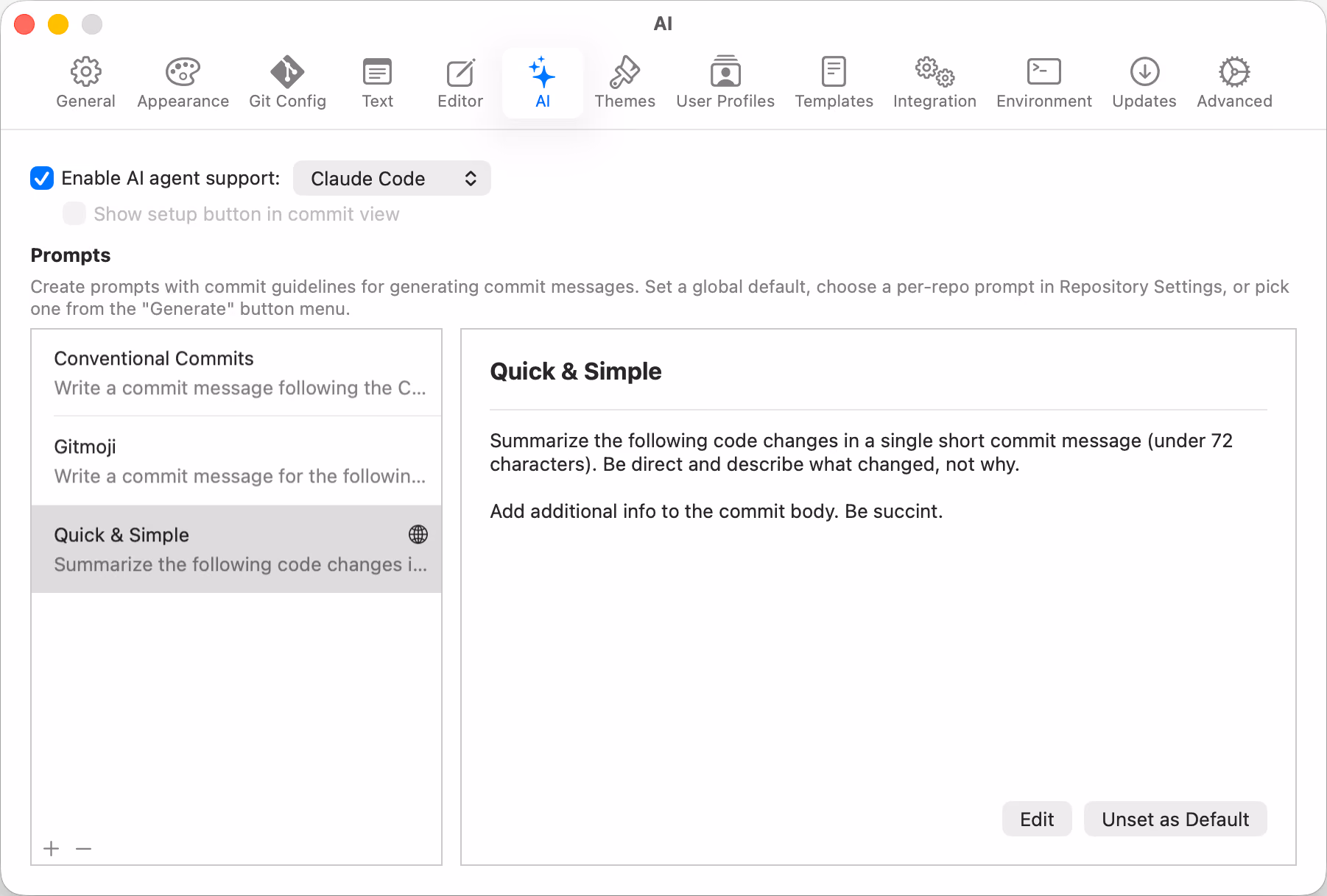 Tower 16 for Mac – New "AI" tab in Settings