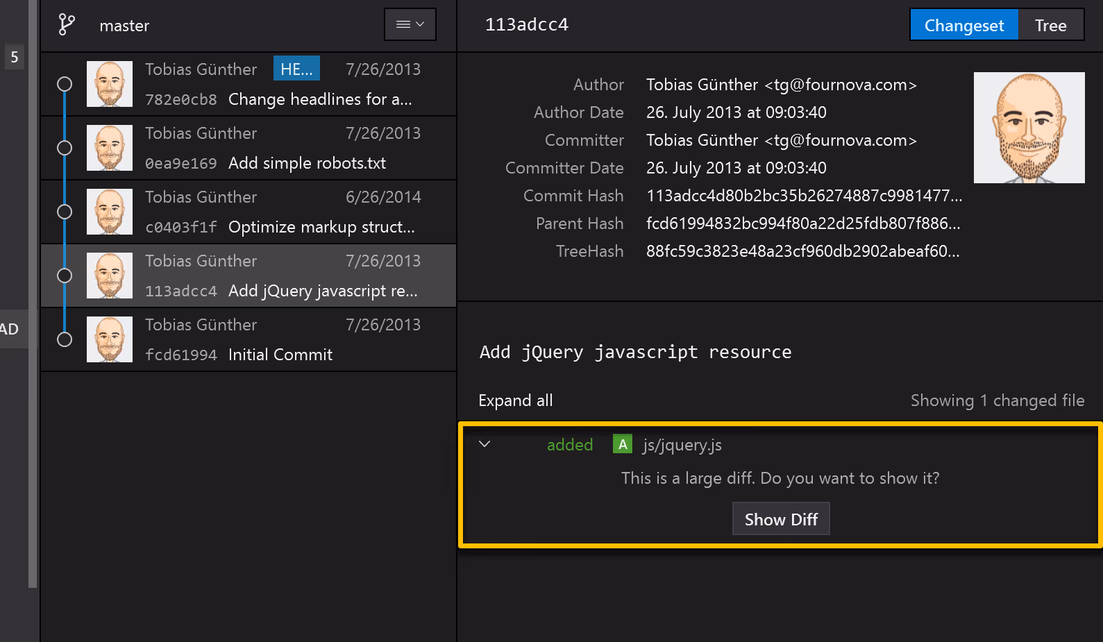 Tower for Windows — Large Diff Warnings