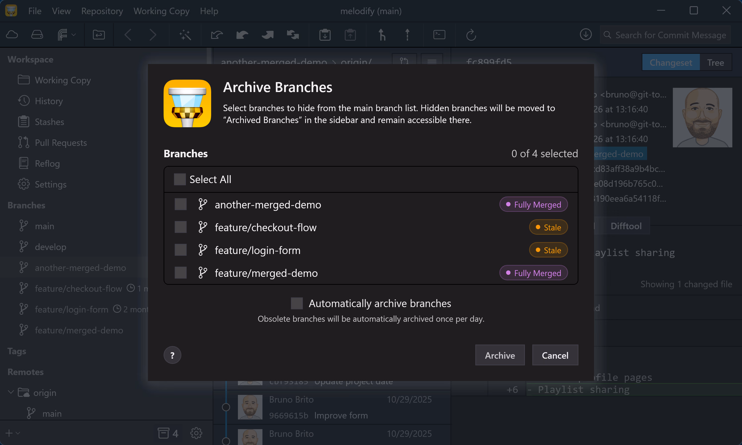 Tower 13 for Windows – Automatically Archive Branches