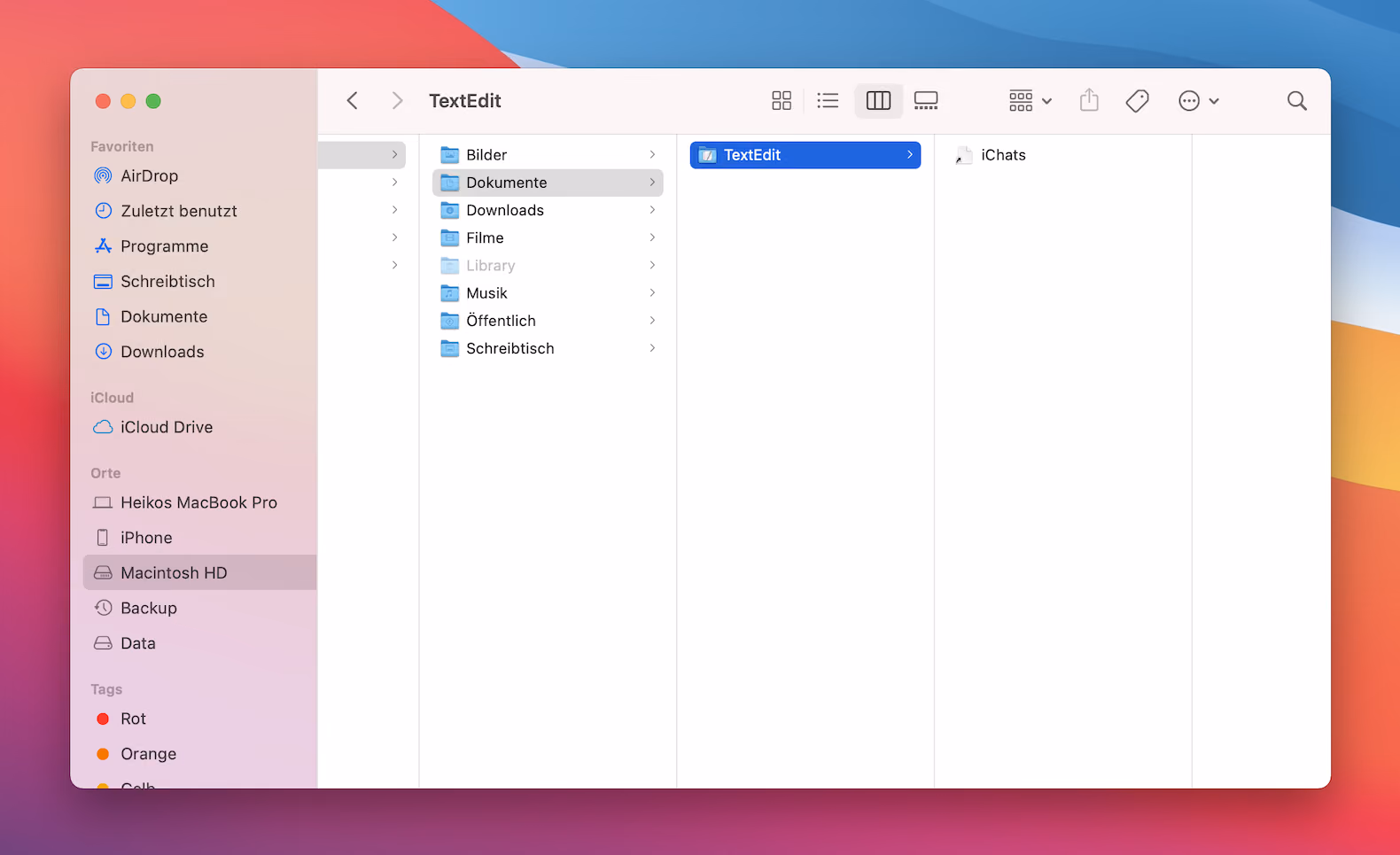 A Finder window in macOS Big Sur...