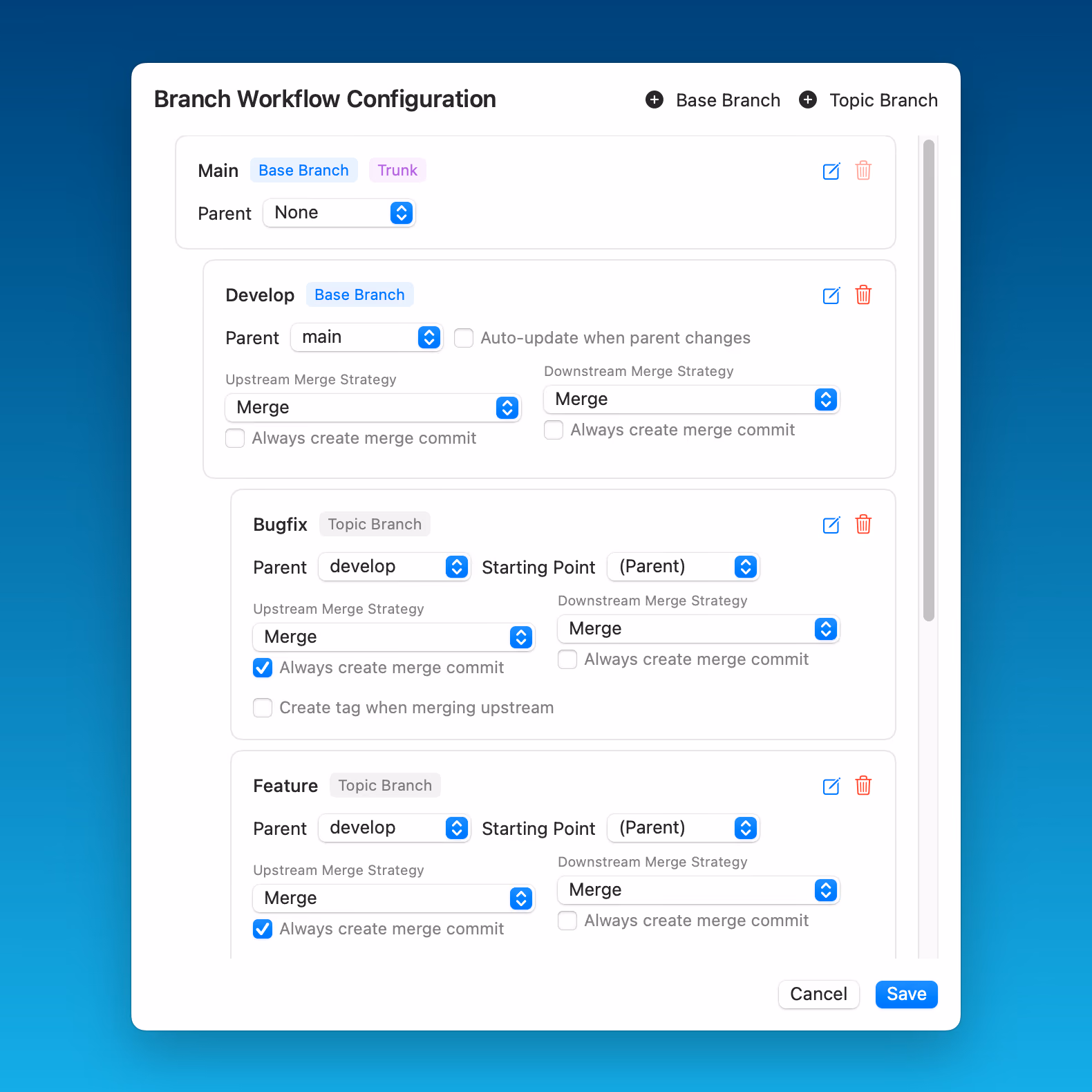 Tower 14 for Mac – Branch Workflow Configuration