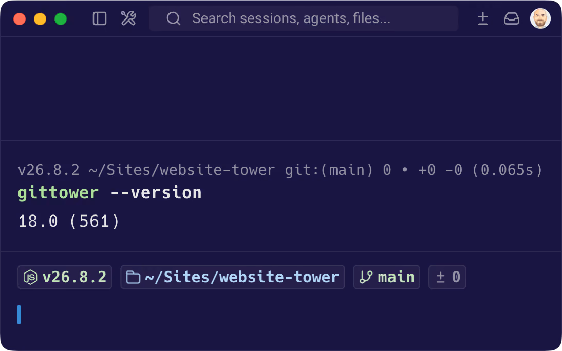Tower 18 for Mac – The command line tool's version matches Tower's version and build