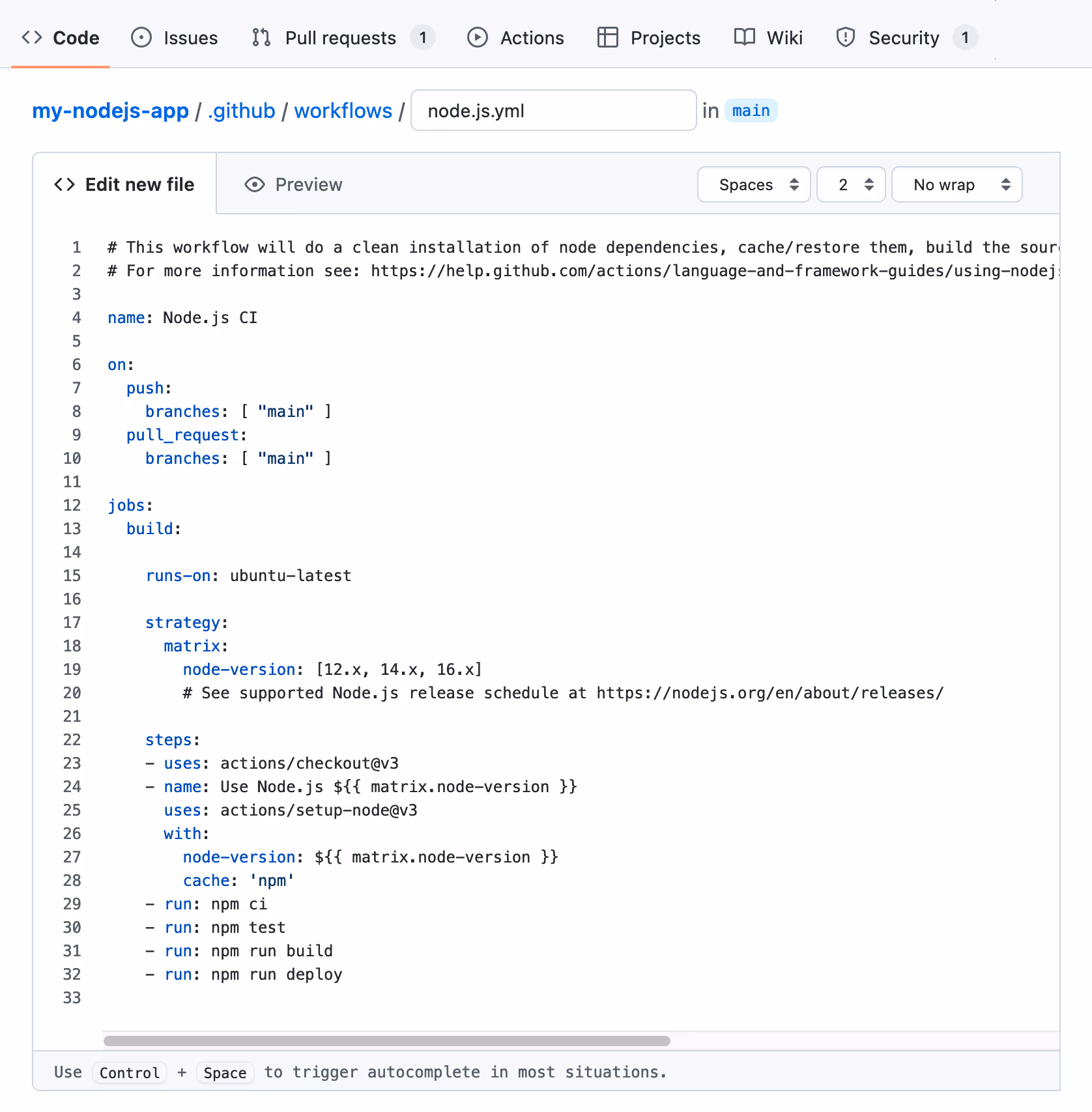 GitHub Actions Workflow Example
