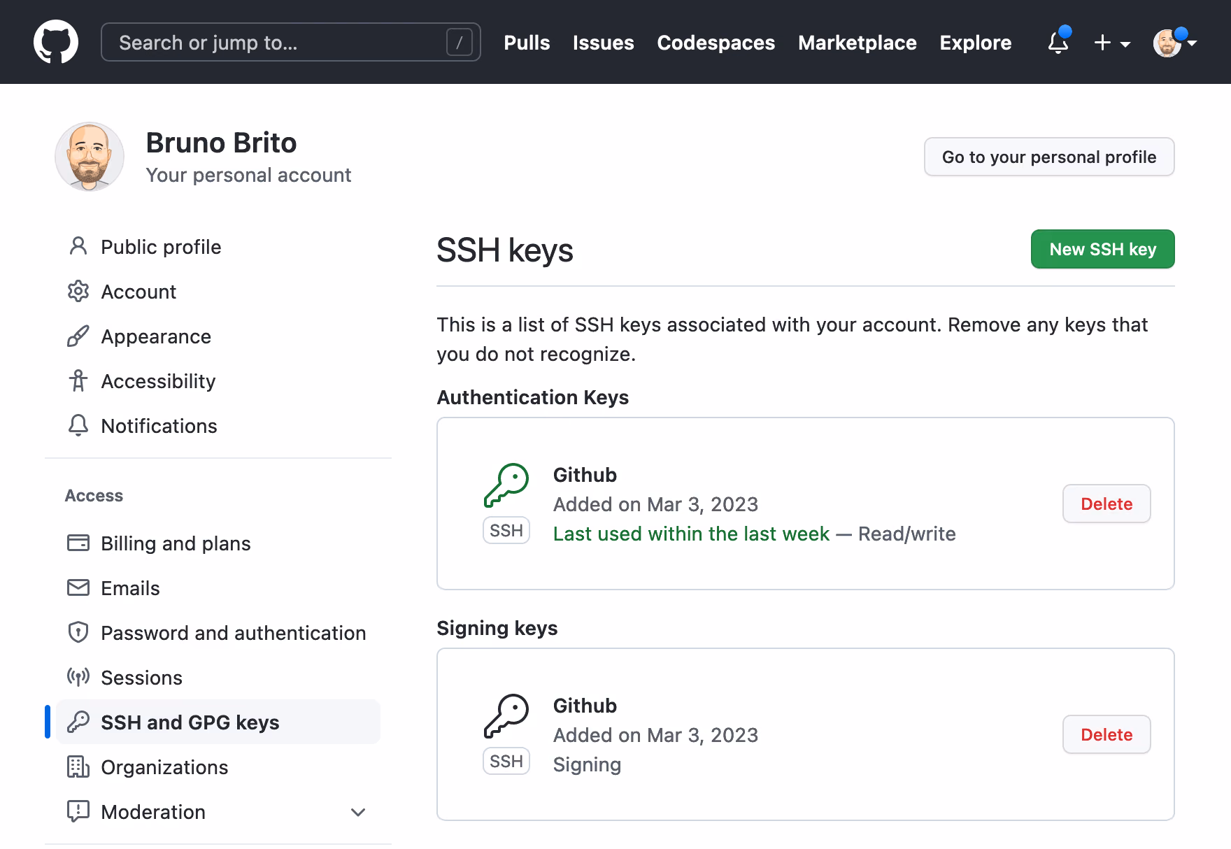 GitHub — SSH Keys
