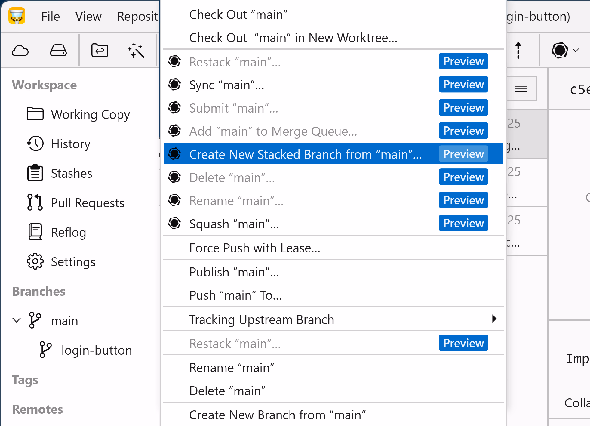Tower 10 — Create New Stacked Branch