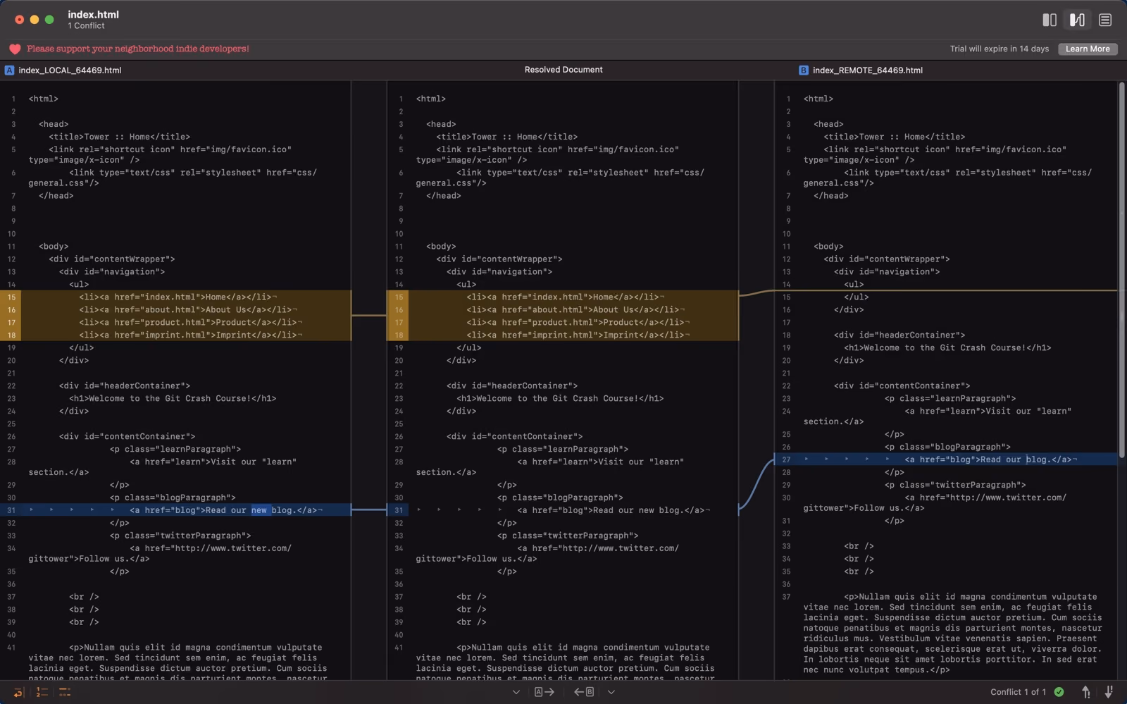 Solving a Merge Conflict in Kaleidoscope