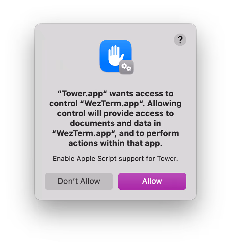 macOS – Tower wants access to control WezTerm
