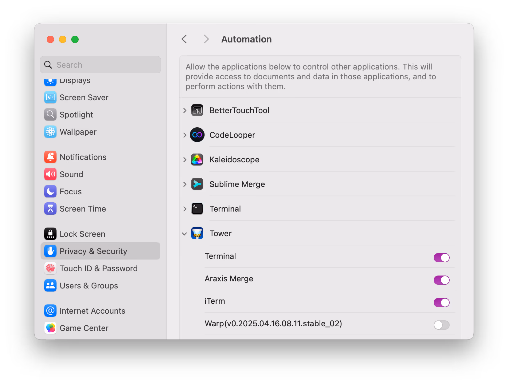 macOS – Privacy & Security > Automation
