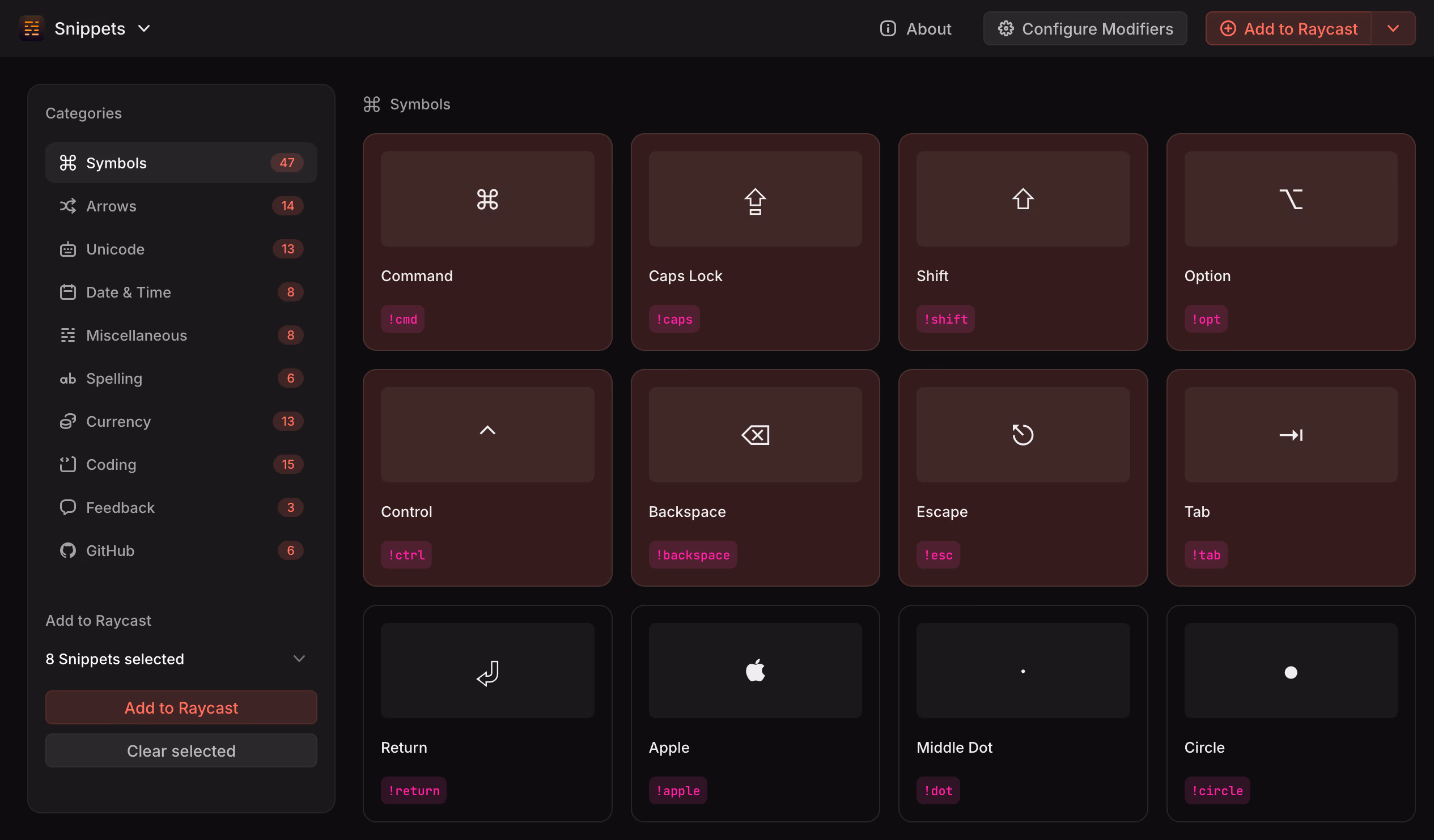 Raycast — Snippet Explorer