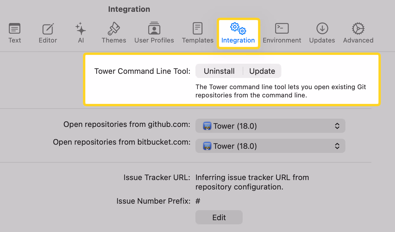 Tower 18 for Mac – Updating the Tower Command Line Tool in Settings