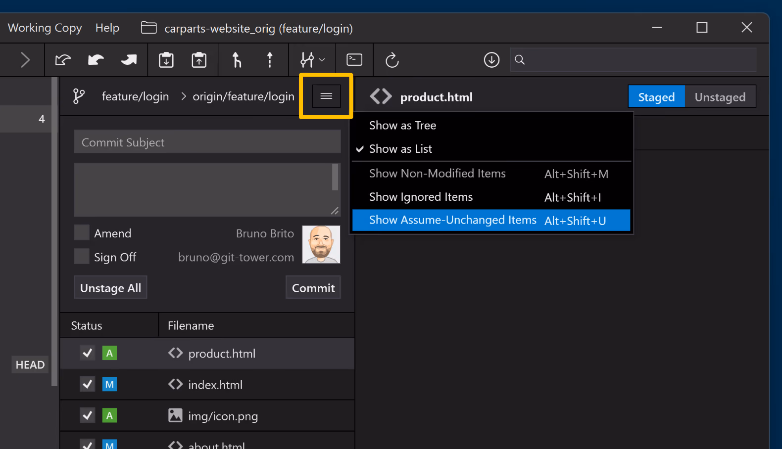 Showing "Assume-Unchanged" Items