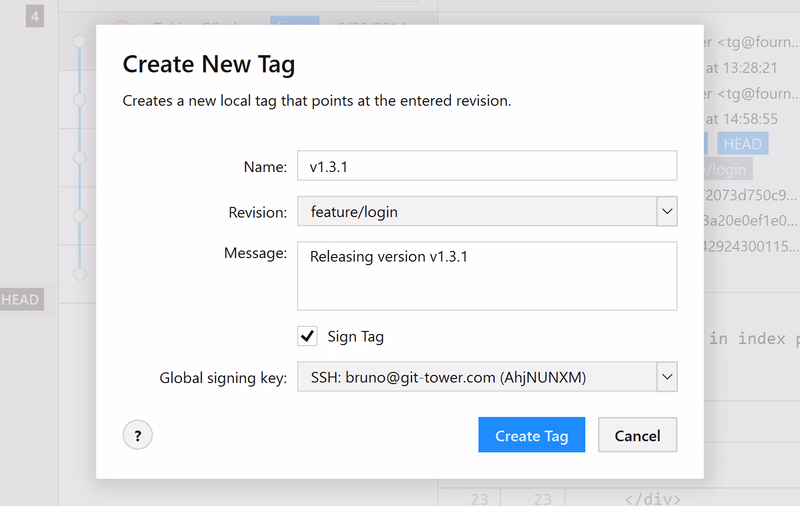 Tower — Create New Signed Tag