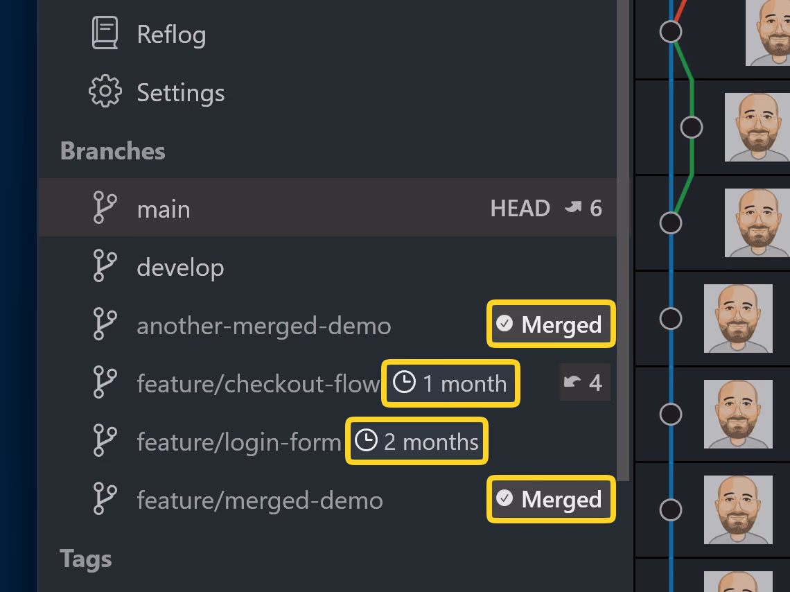 Tower 13 for Windows – New "Fully Merged" and "Stale" badges