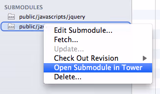 Open submodules in Tower to make and commit changes