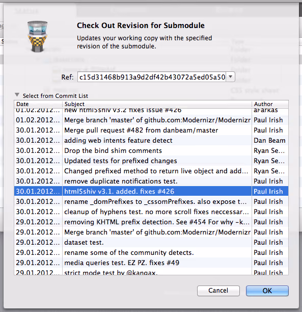 Select a specific submodule revision