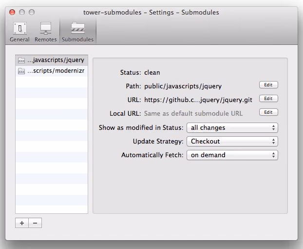 Manage submodules through the new repository settings pane