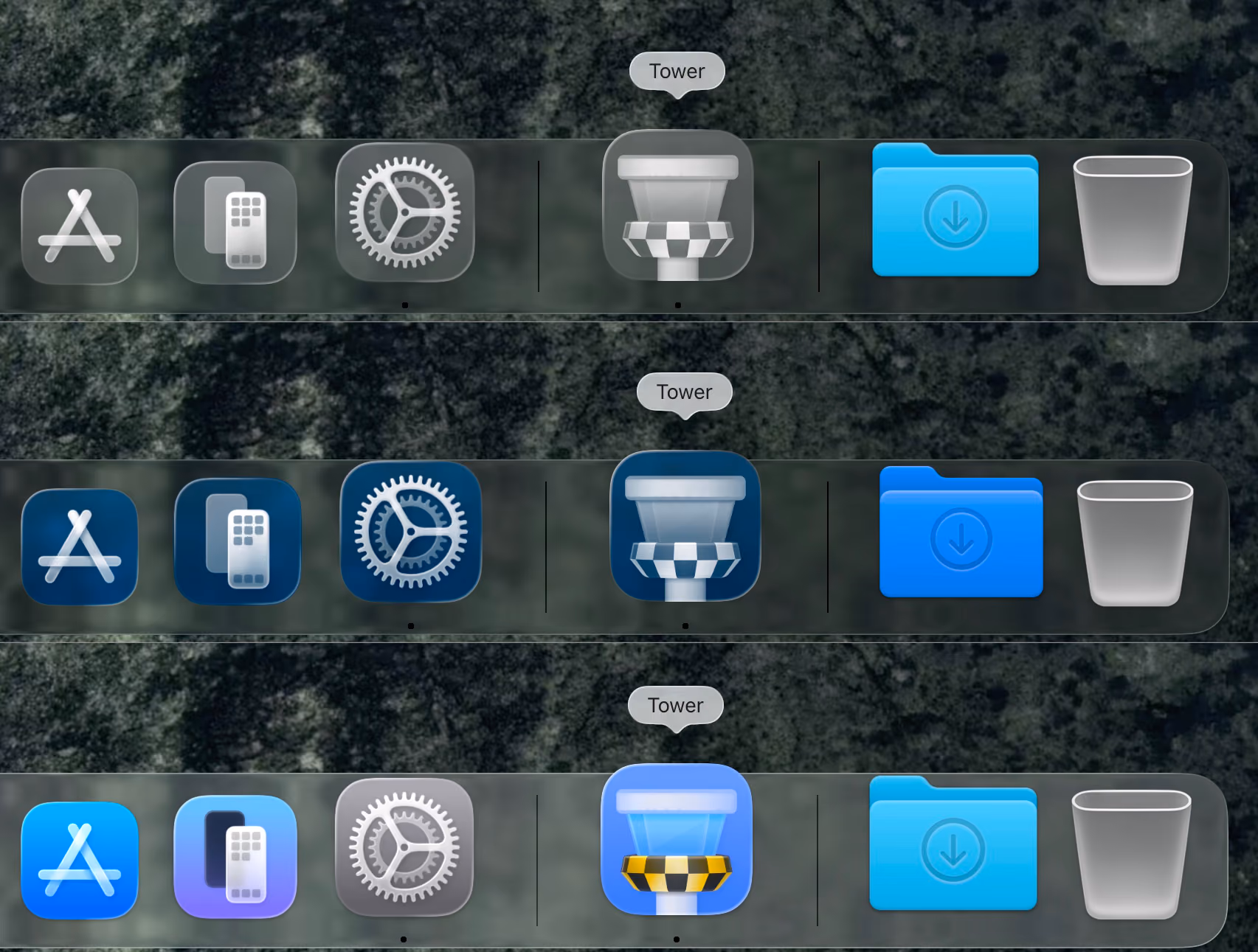 New Tower 15 icons in macOS 26 Tahoe