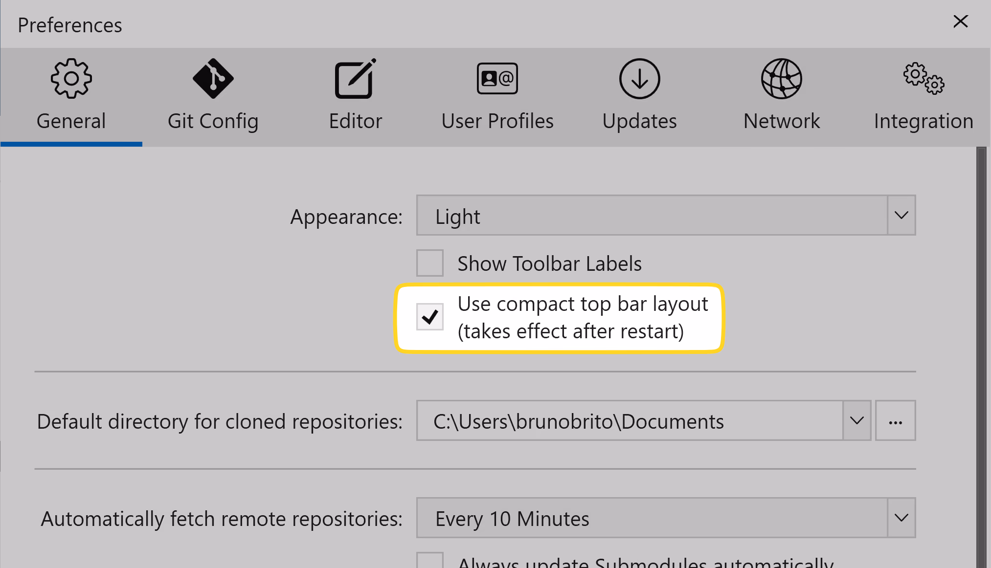 Tower 9.0 – Enabling the Compact Top Bar Layout
