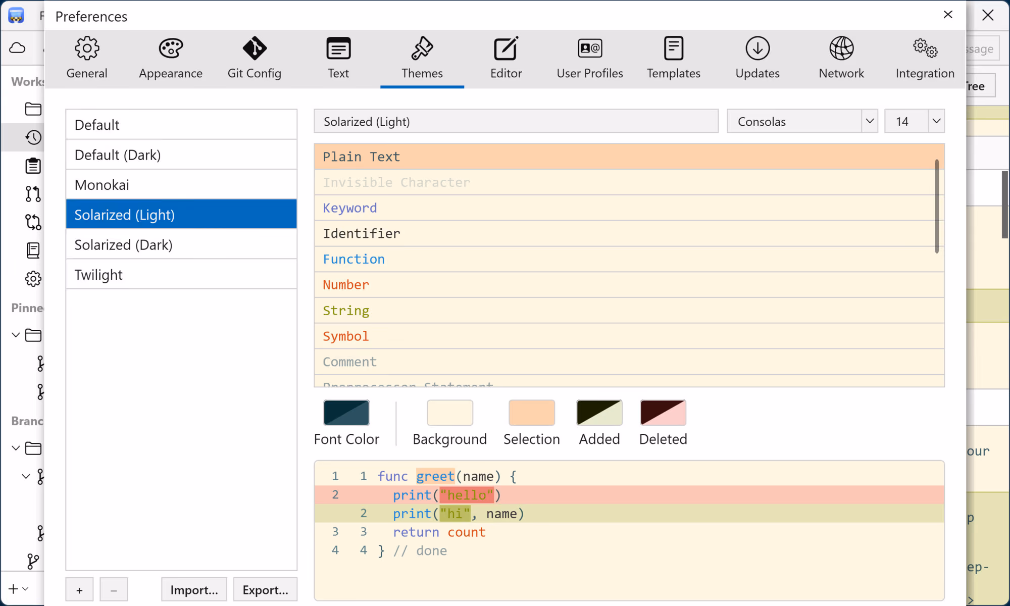 Tower 15 for Windows – The "Themes" preferences