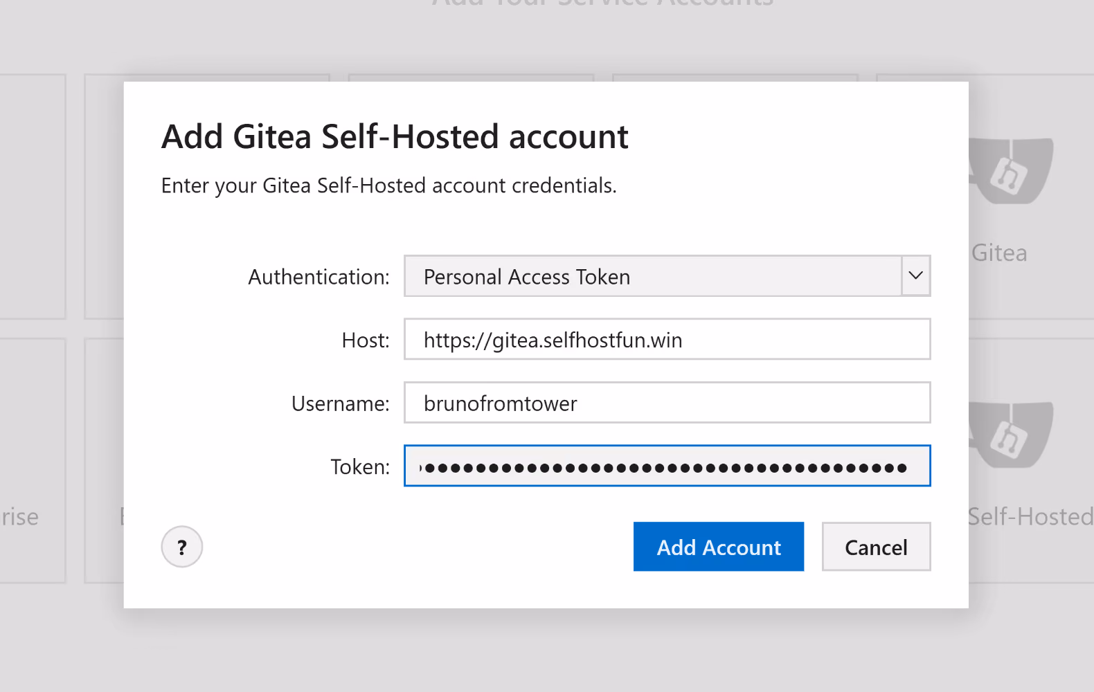 Tower 9.1 for Windows — Add Gitea Account
