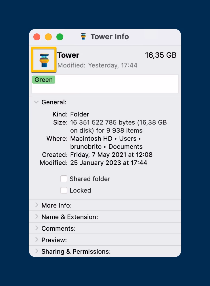 "Get Info" option