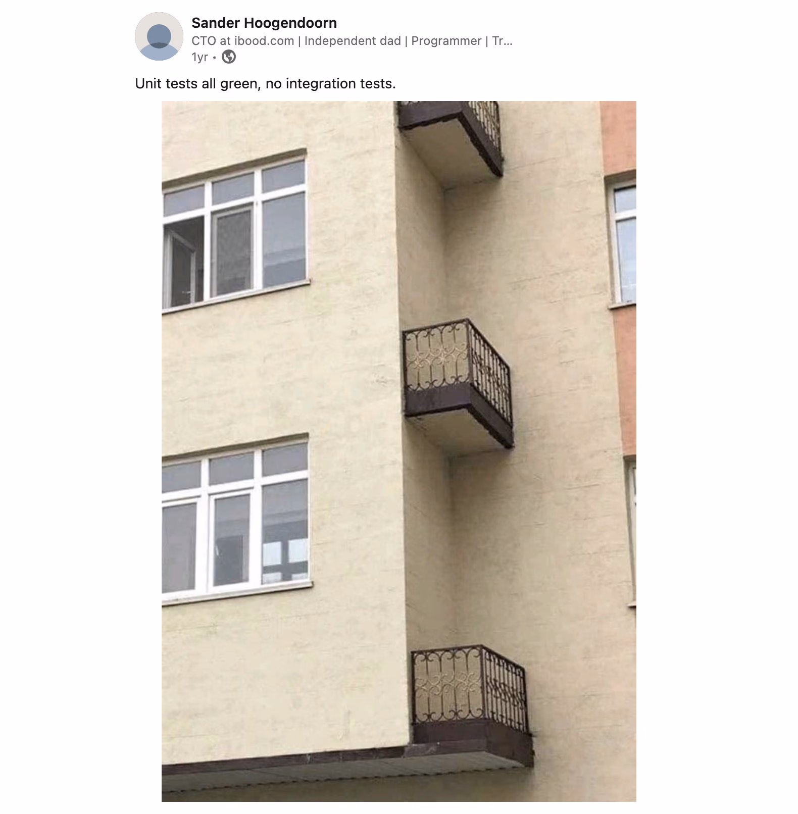 "Unit tests all green, no integration tests" meme