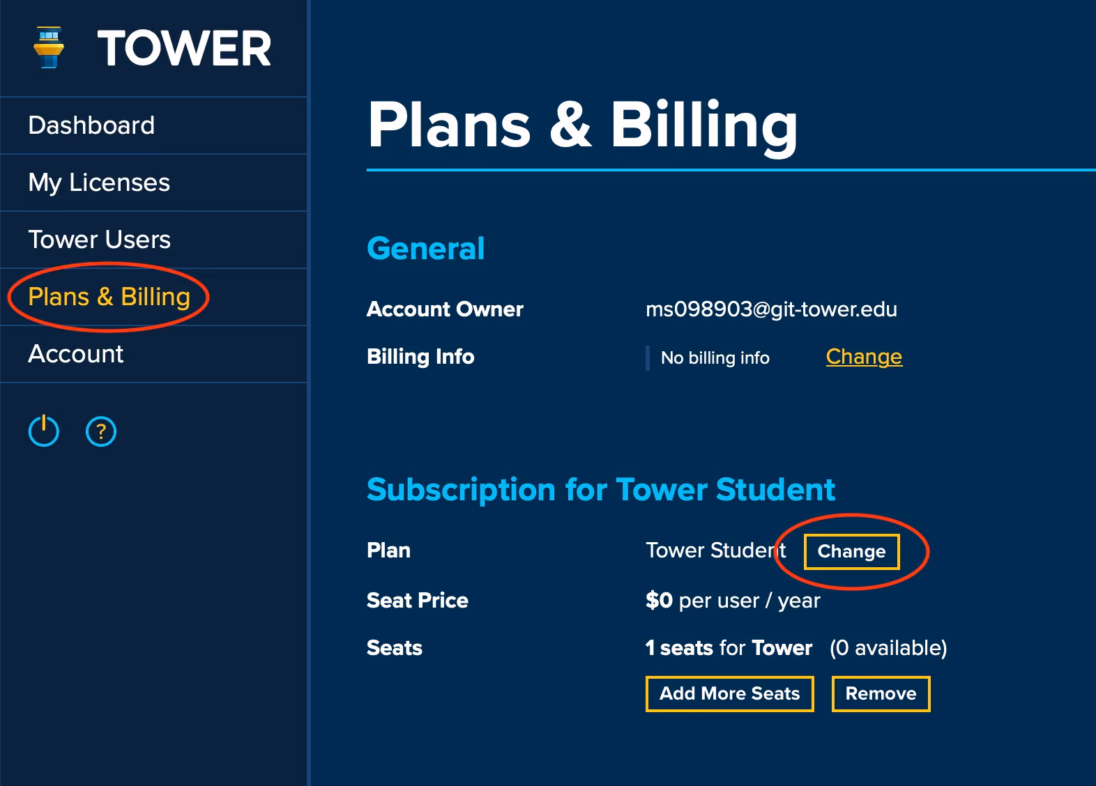 Screenshot of Plans & Billing section