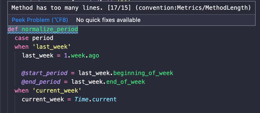 VS Code configured with the Peek linter.