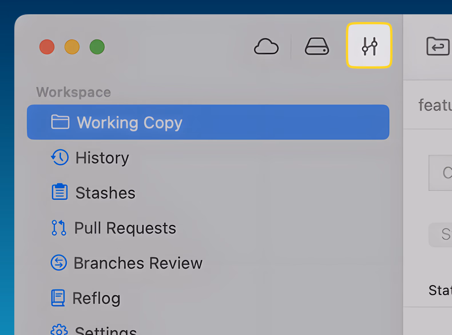 The "Workflows" icon in Tower's toolbar, next to Services and Bookmarks