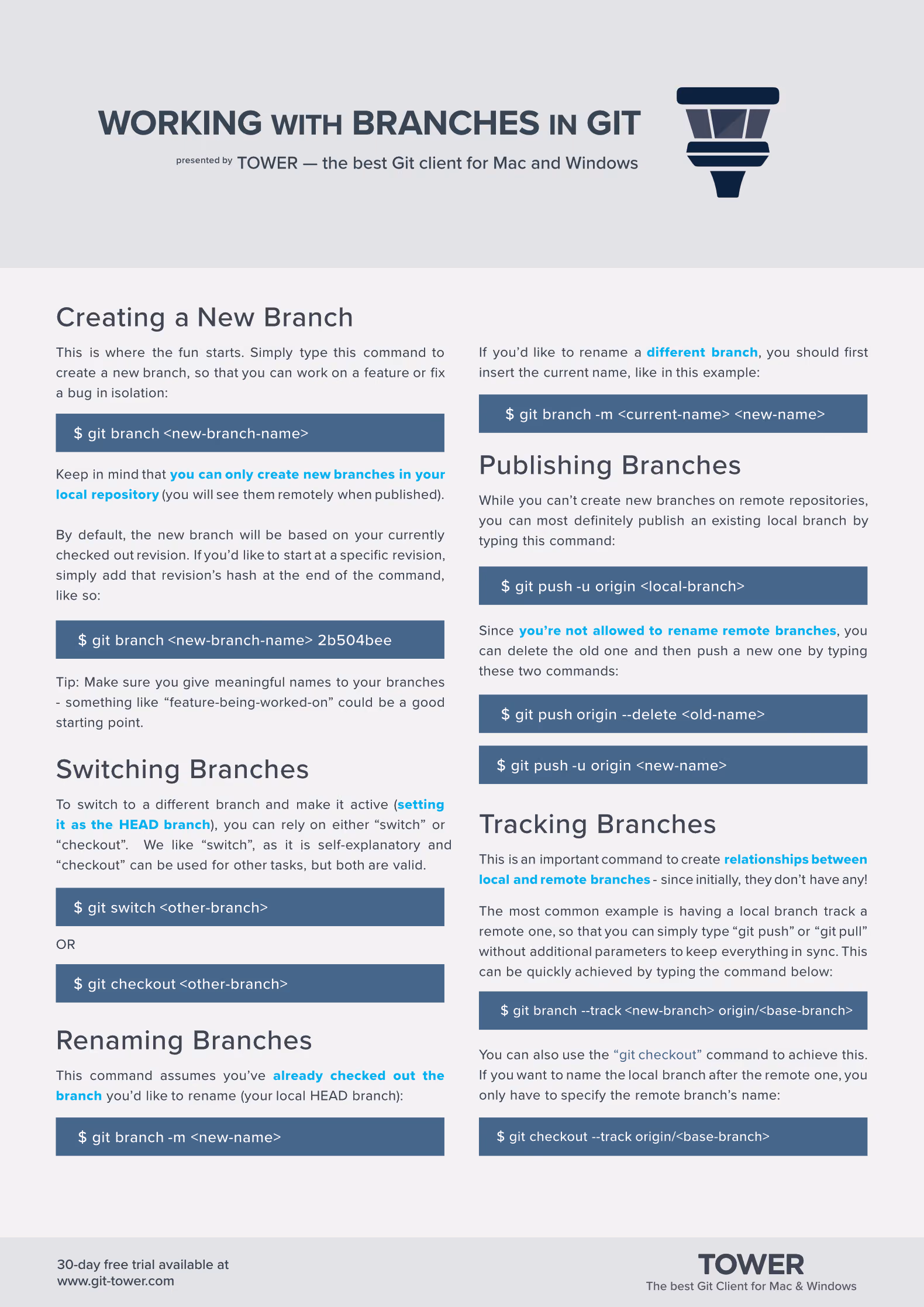Working with Branches in Git Cheat Sheet (Page 1)