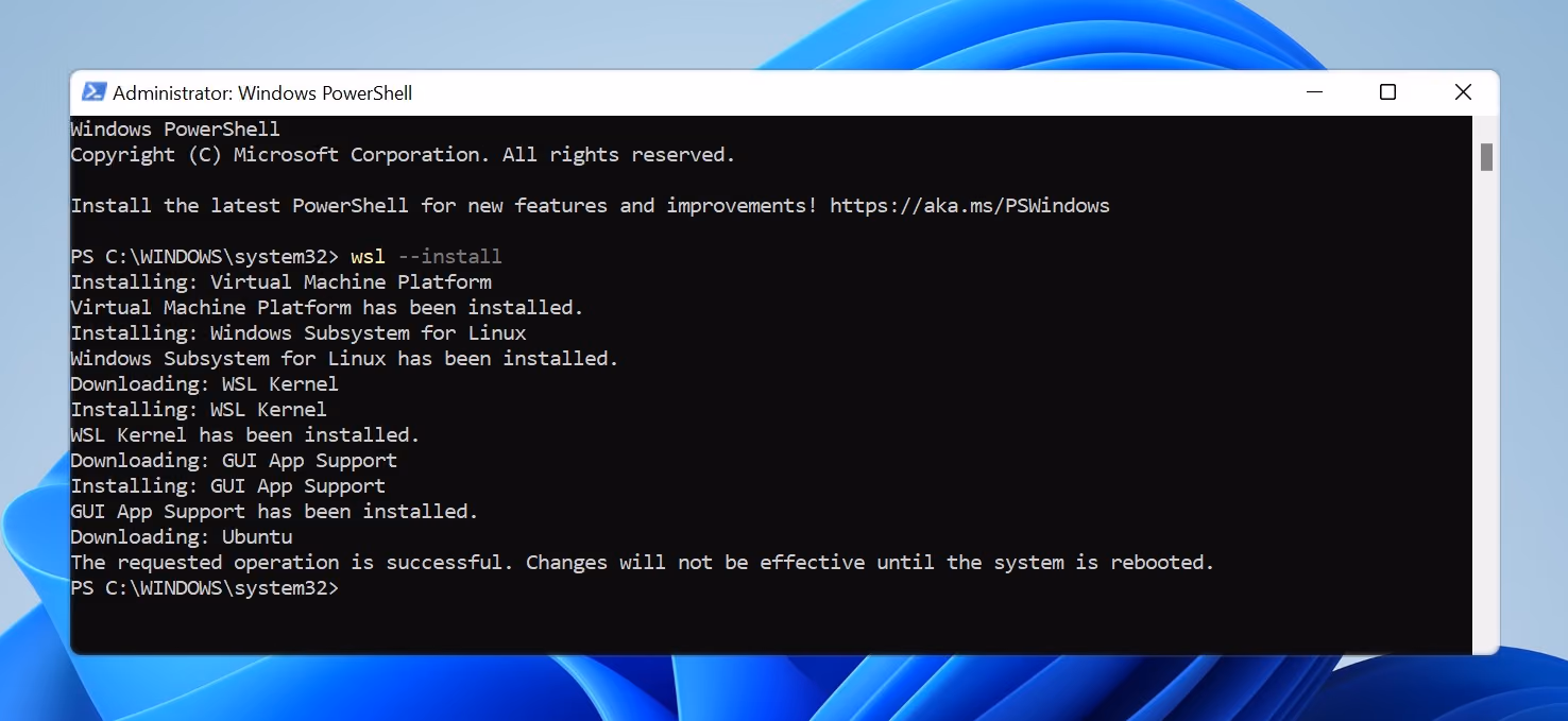 WSL successfully installed