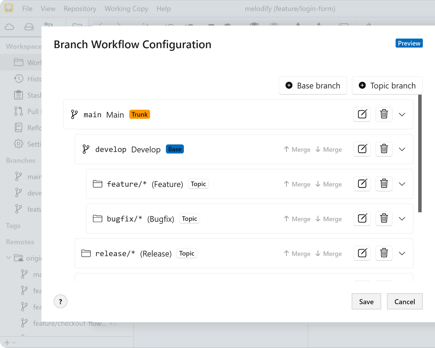 Gitflow in Tower Workflows