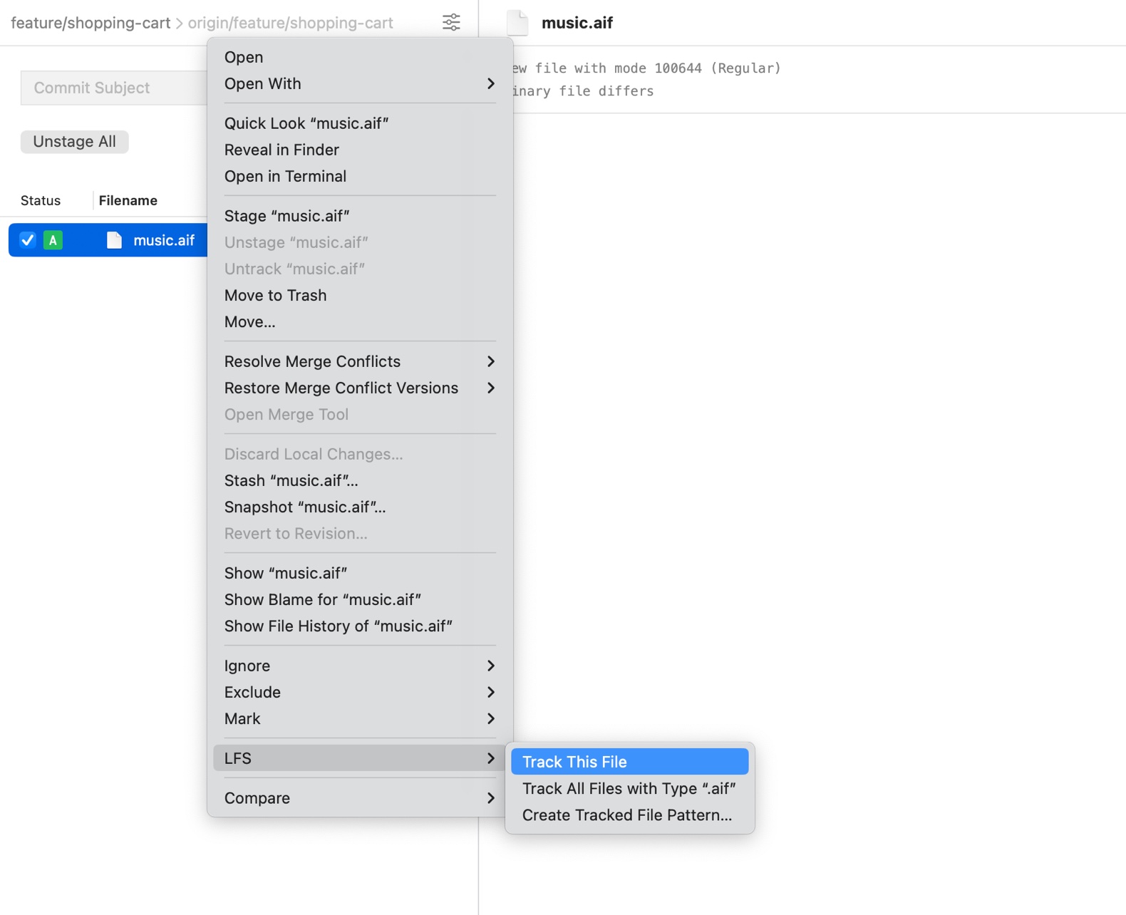 Git LFS - Tracking a File in Tower