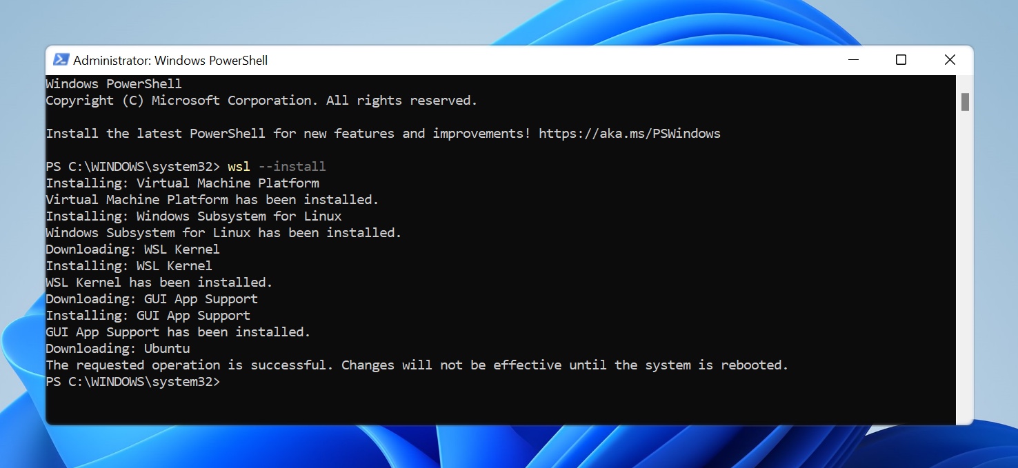 WSL successfully installed