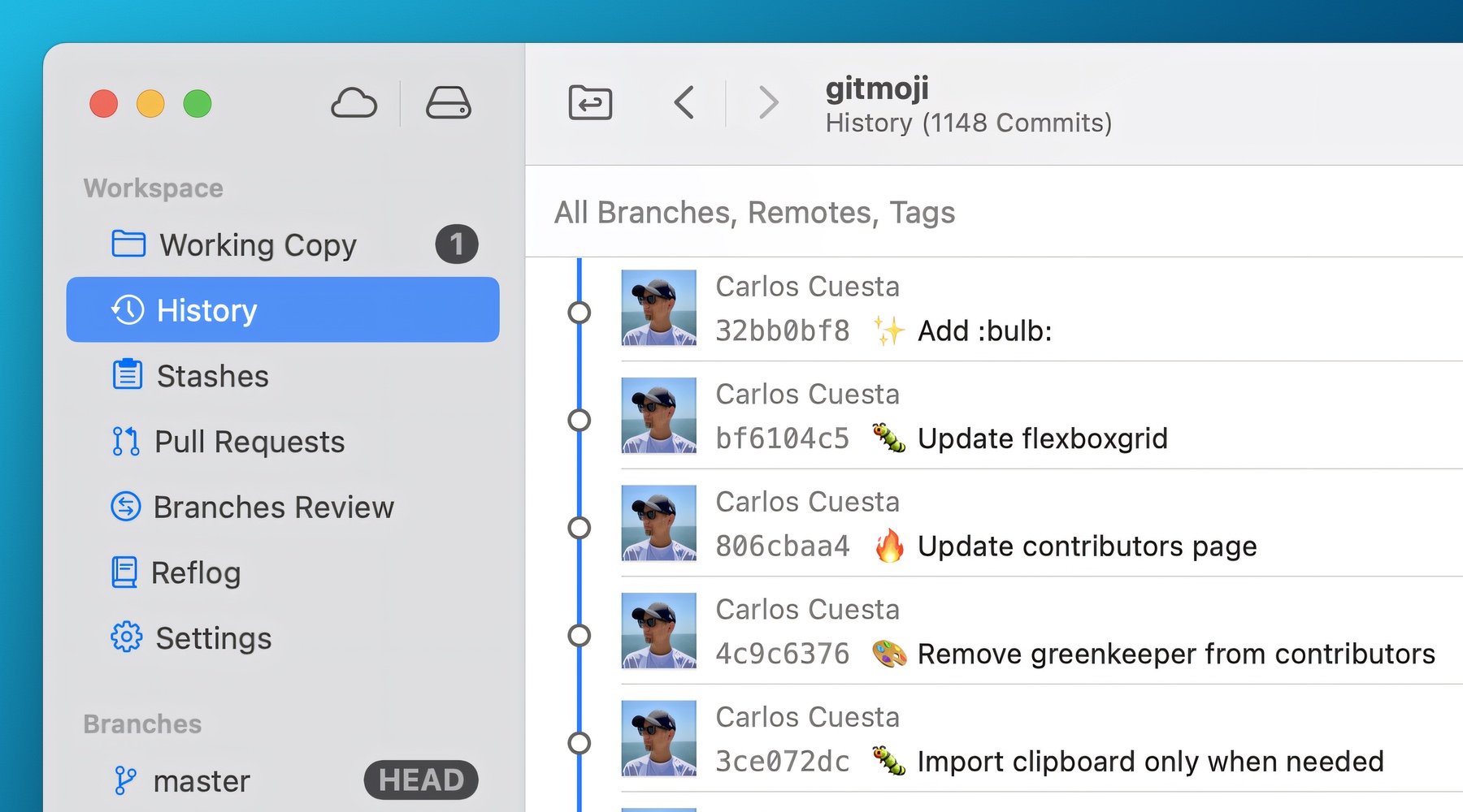 Tower — Gitmoji in the Commit History