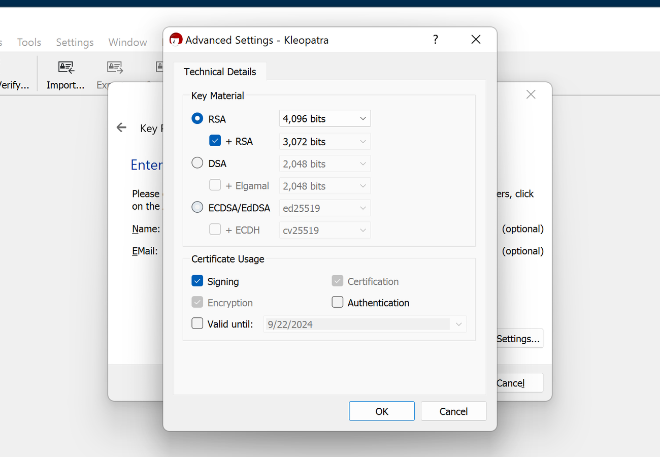 Kleopatra — Advanced Settings